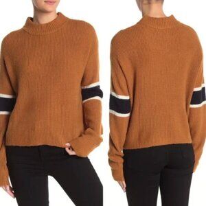 John +‎ Jenn Brown & Navy Varsity Stripe Long Sleeve Mock Neck Sweater, Size L